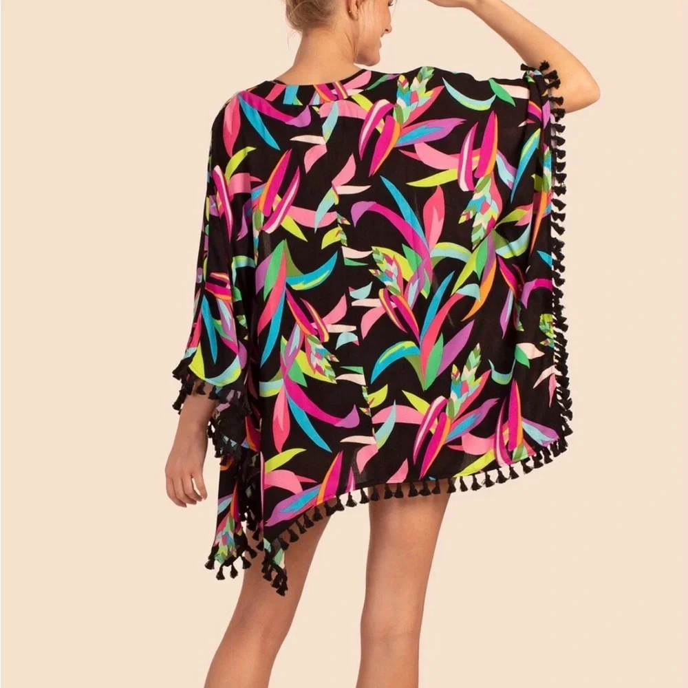 Trina Turk Bird Of Paradise Kimono Swim Cover Colorful Palm‎ Print One Size - Picture 3 of 9